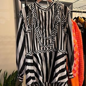 ZARA BLACK WHITE SILK STRIPED MINI DRESS LIMITED EDITION 2535/764 Flowy